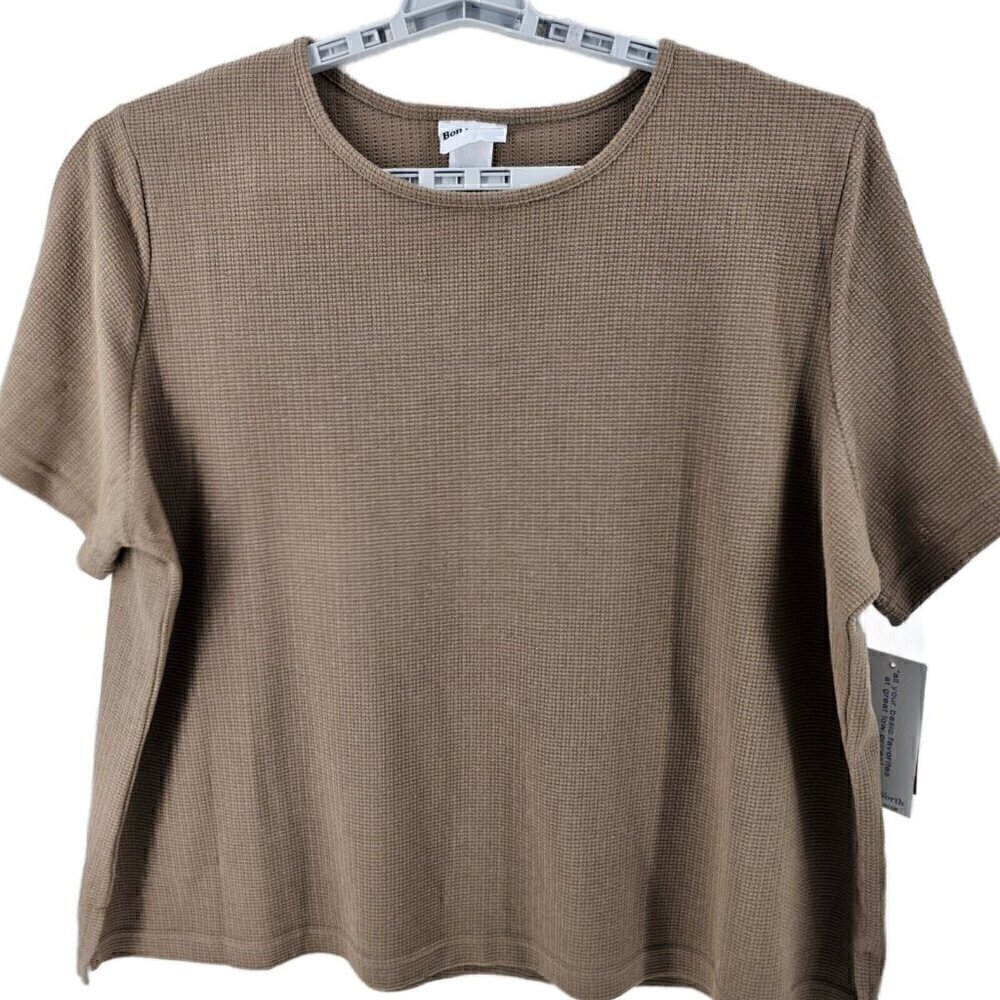 BonWorth Mocha Waffle Print Round Neck Short Sleeve Tee NWT Size 2XL Petite